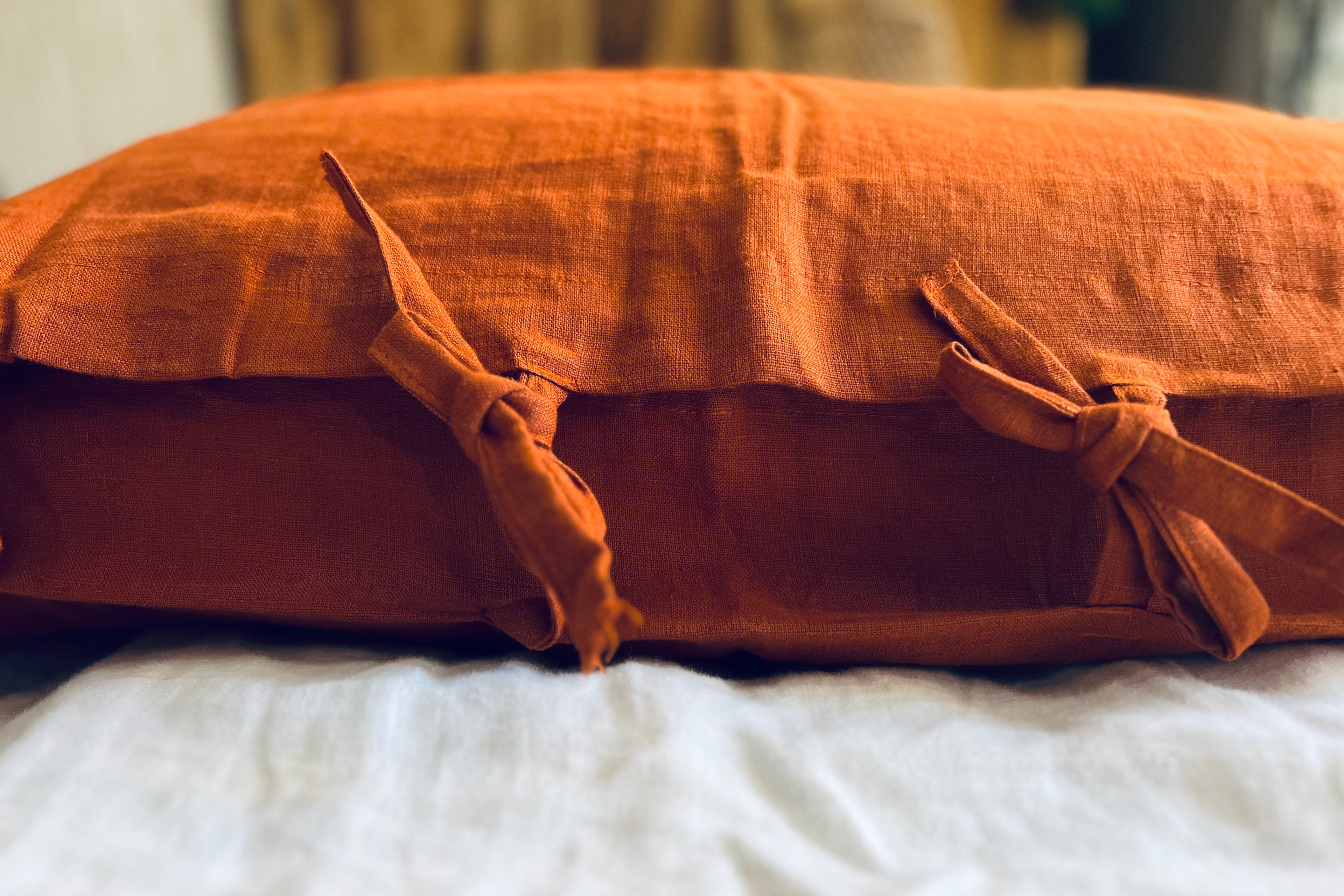 Leinen Bettwäsche Set (mit Schleifen): Bettdecke (140x200 cm) + Kissen (80x80 cm)
