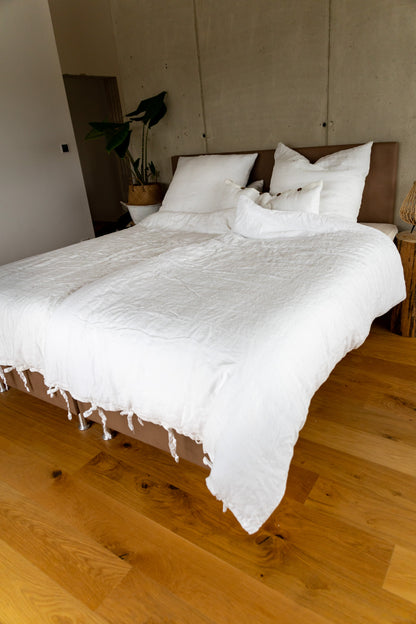 Leinen Bettwäsche Set (mit Schleifen): Bettdecke (155x220 cm) + Kissen (80x80 cm)